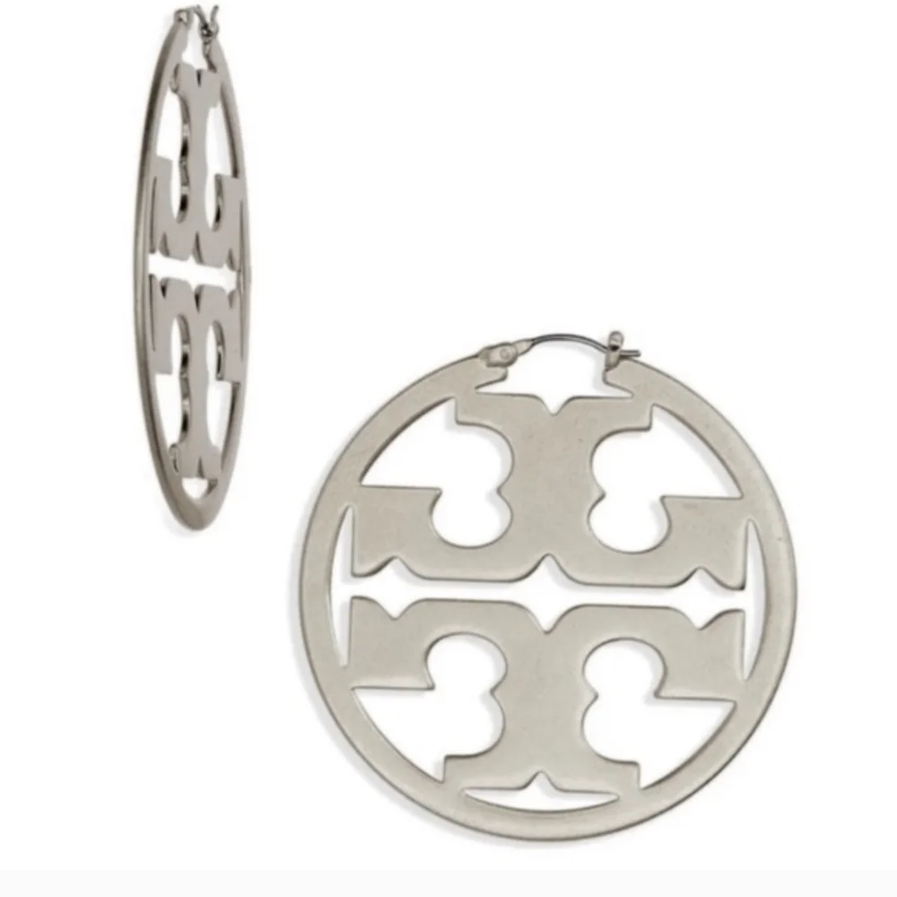 Tory Burch Silver Cutout Logo Earrings